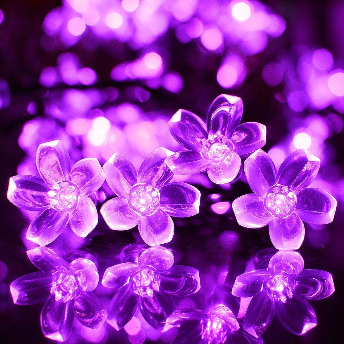 50LED Solar Fairy Lights Outdoor Waterproof - 7m Flower Solar String Lights for Garden, Patio, Lawn, Trees - Romantic Purple Blossom Lighting for Weddings, Parties & Home Decor