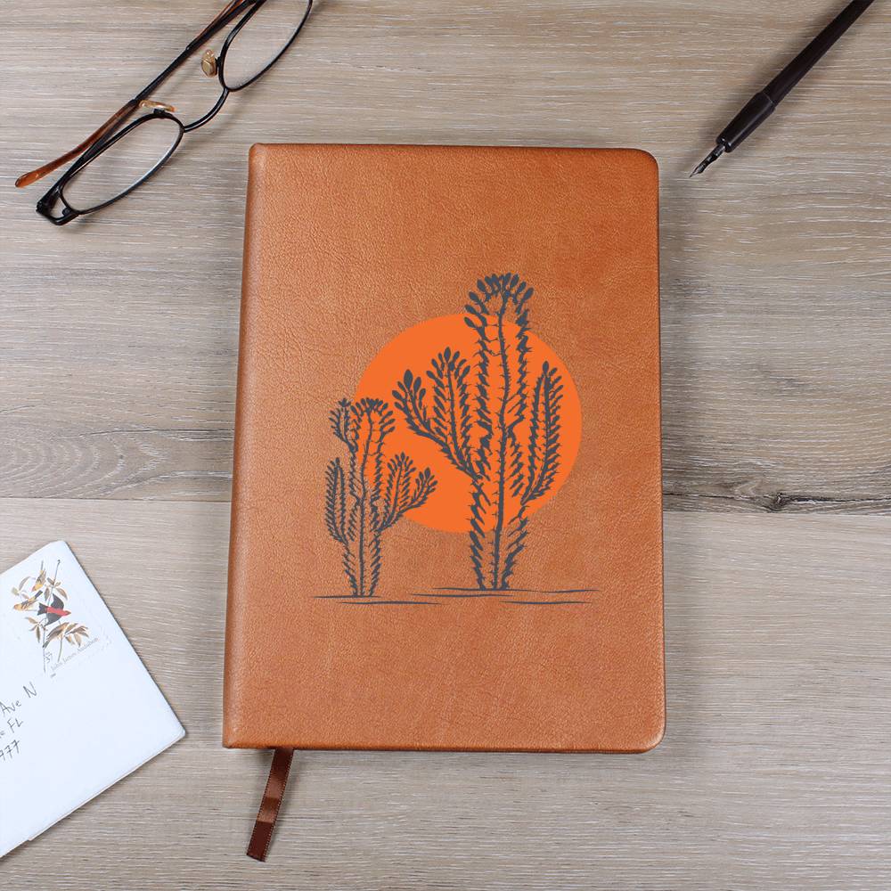 Vegan Leather Journal - Handmade Desert Sun Design - Perfect for Travel, Writing & Gift Giving