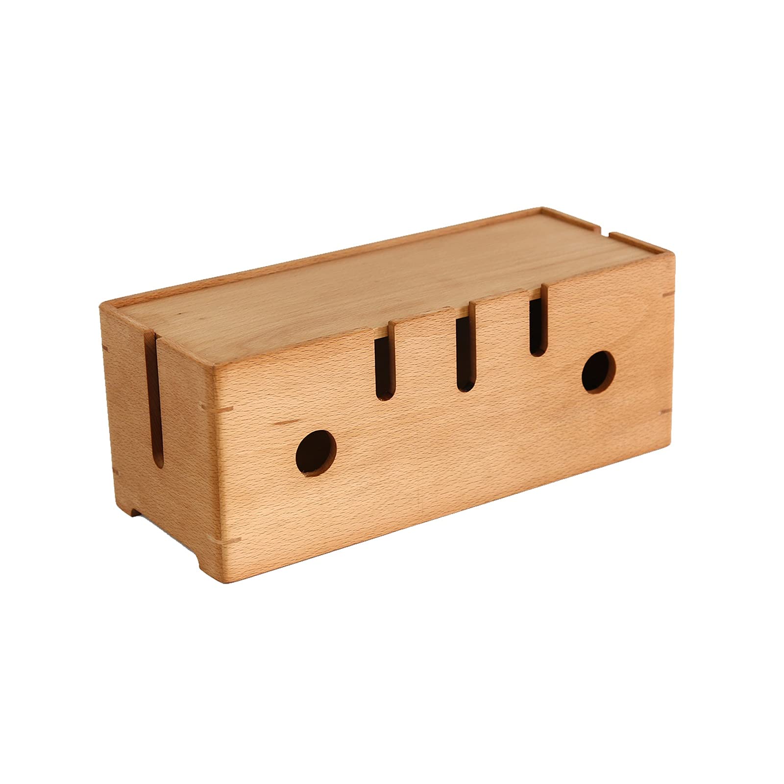 Wooden Cable Management Box - Cord Organizer & Power Strip Cover for Desk & Floor - Hide Wires & Surge Protectors - Rectangular Storage Box for Home Office & Living Room Organization