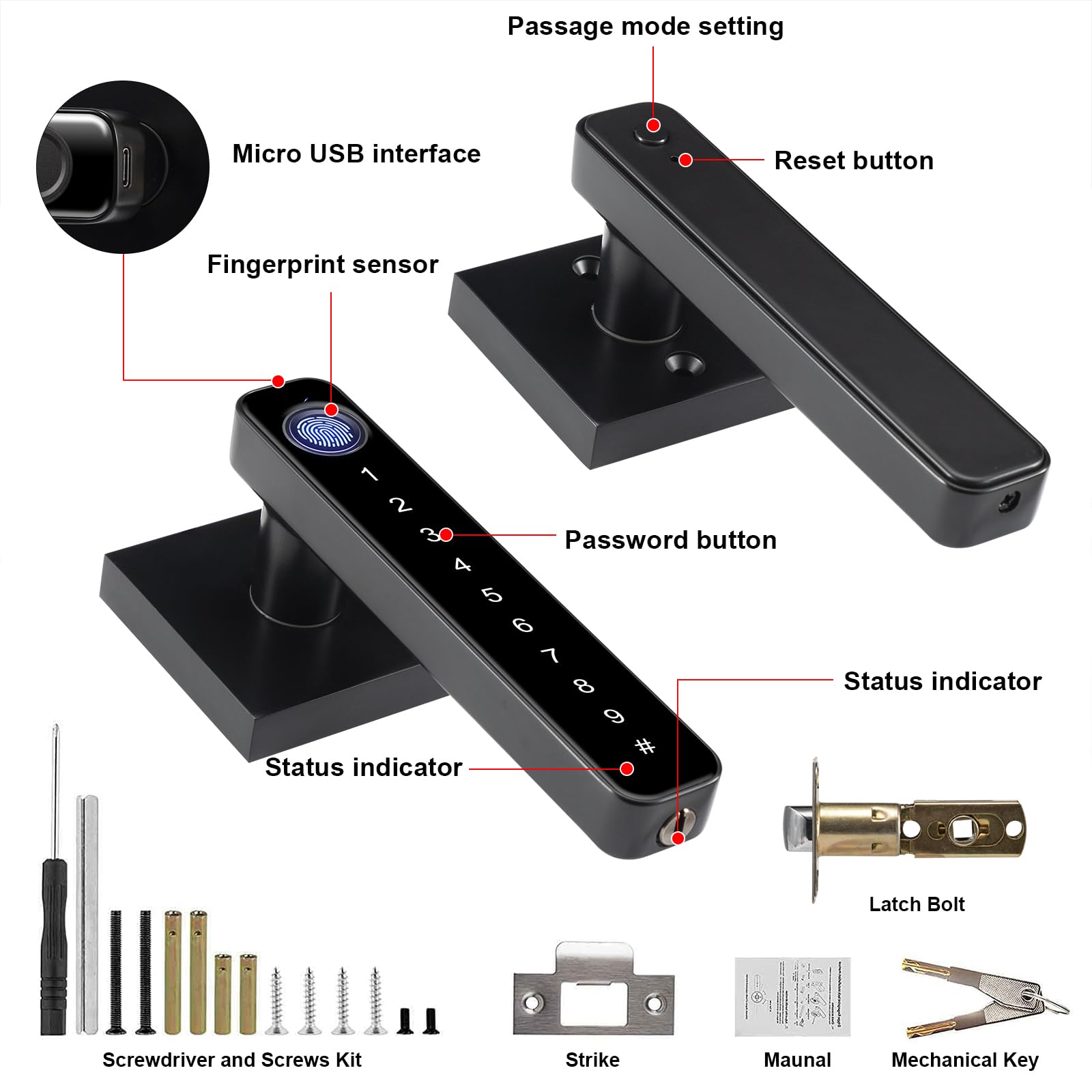 HaiZR Smart Door Lock - 4-in-1 Keyless Entry with APP, Fingerprint, Keypad & Key Options - Secure Digital Door Lock for Home, Office & Hotel (Black) - Perfect for Modern Smart Homes & Vacation Rentals