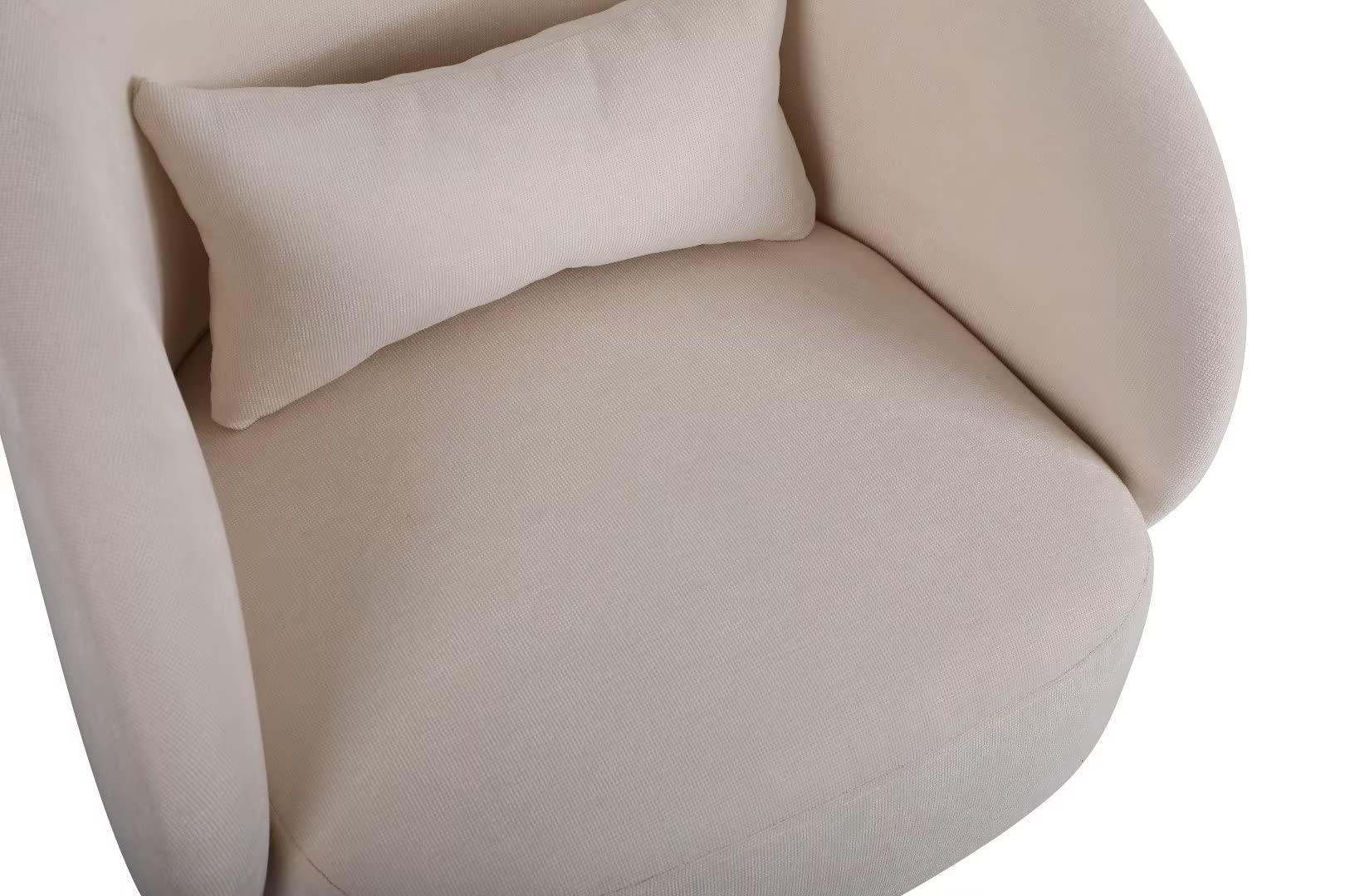 Swivel Barrel Chair - Linen Fabric Accent Chair with Pillow, Single Sofa Chair with Sturdy Backrest & Base, Comfortable Armchair for Living Room, Bedroom, Office - Beige Home Decor for Relaxing & Reading