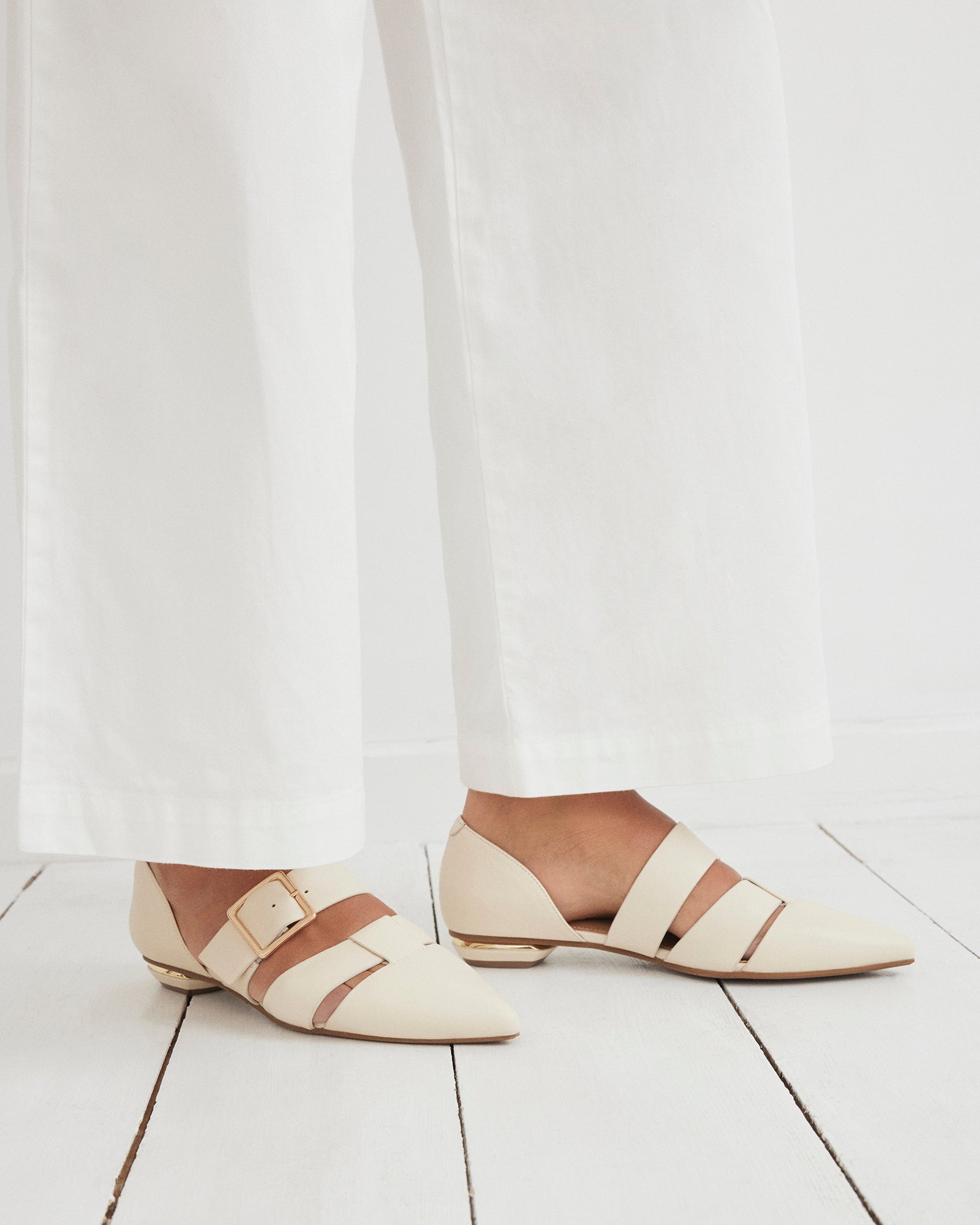Carla Dress Flats - Women's Off White Leather Ballet Shoes for Work & Casual Wear | Comfortable & Stylish Everyday Shoes