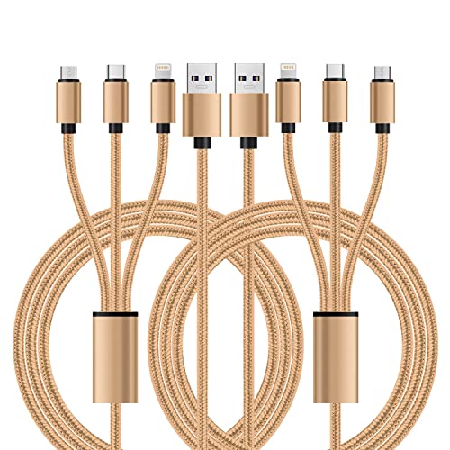 10ft 2-Pack Multi Charging Cable - Nylon Braided 3-in-1 USB Cable with Type-C & Micro USB - Universal Fast Charger for iPhone, Samsung, Android Phones, Tablets - Perfect for Home, Office & Travel (Rose Gold)