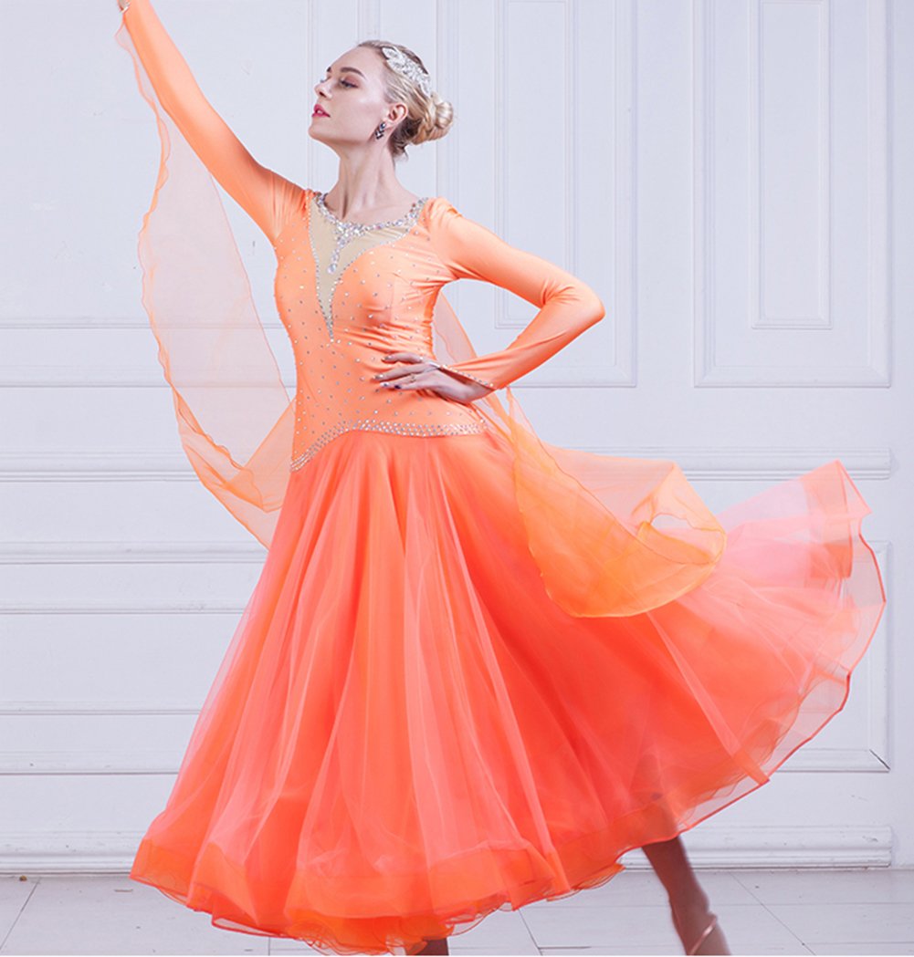 Elegant Women's Ballroom Dance Competition Dress - Modern Waltz Standard Long Sleeve Gown for Professional Dancers | Perfect for Competitions, Performances & Social Dancing Events