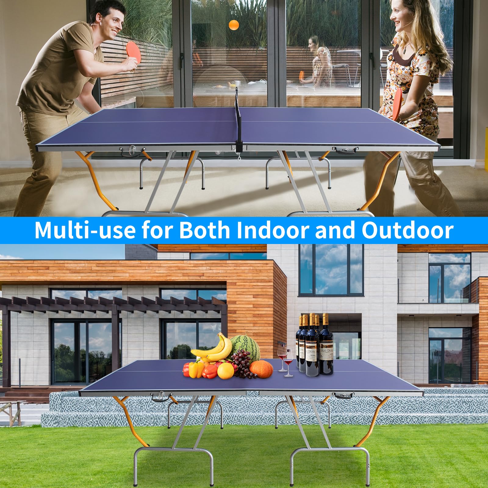 8×4 Ft Foldable & Portable Ping Pong Table Set with 2 Paddles, 3 Balls & Net - Indoor Outdoor Table Tennis Game for Home, Backyard, Office & Gym