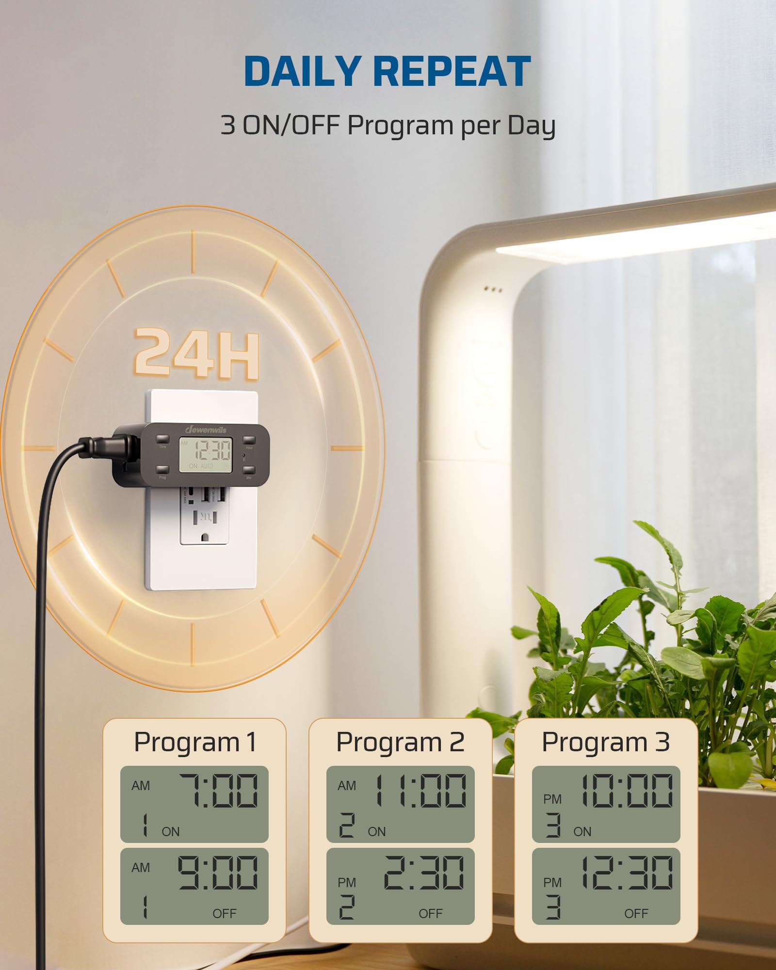 DEWENWILS 24-Hour Programmable Digital Timer Outlet - 2 Pack Heavy Duty 15A/125V/1000W Electrical Timer with Grounded Outlet for Indoor Lamps, Fans, Aquariums & Appliances | Perfect for Home, Office & Energy Savings