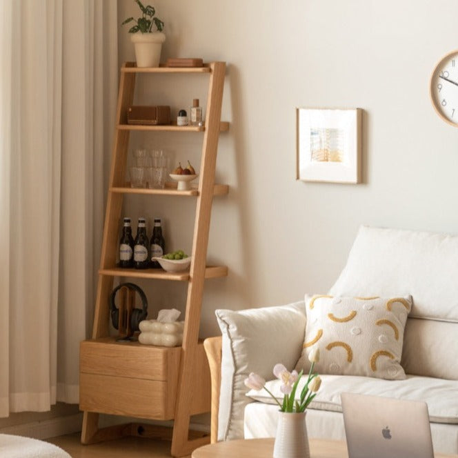 Solid Oak Wood Side Cabinet - Trapezoidal Storage Shelf for Living Room, Bedroom & Office Organization | Rustic Home Decor Furniture