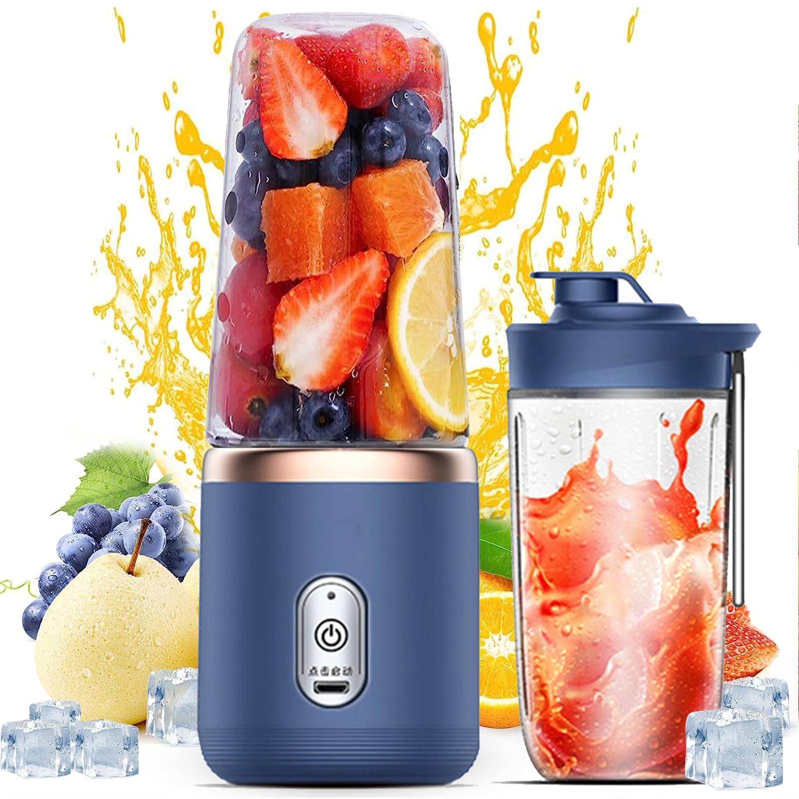 Portable USB Rechargeable Personal Blender - 400ML Mini Blender for Smoothies, Shakes & Juices with 6 Blades - Travel-Friendly Handheld Blender with Lid - Perfect for Gym, Kitchen, Office & Outdoor Use