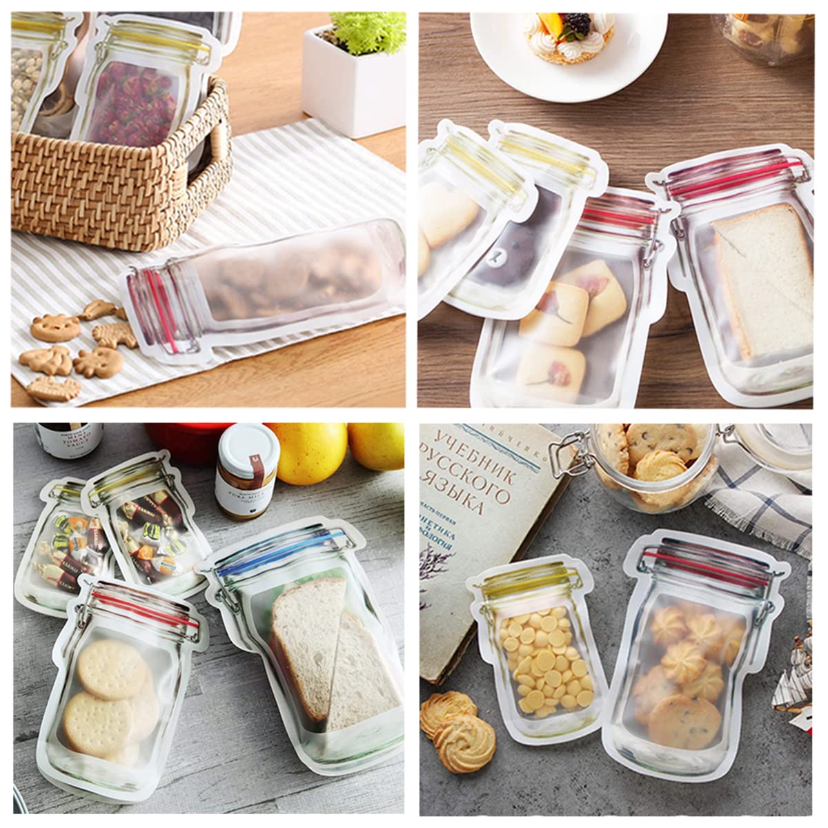40Pcs Reusable Mason Jar Ziplock Bags - Airtight Food Storage Bags for Kitchen, Camping, Picnic | BPA-Free Plastic Organizer for Snacks, Nuts, Spices & Meal Prep (40 Count)