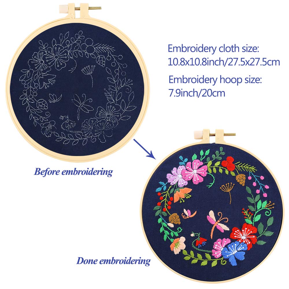 Cross Stitch Kits for Beginners & Adults - 3 Sets with Floral Embroidery Fabric, Hoop, Thread & Tools | DIY Home Decor, Gift Idea, Relaxing Craft Activity