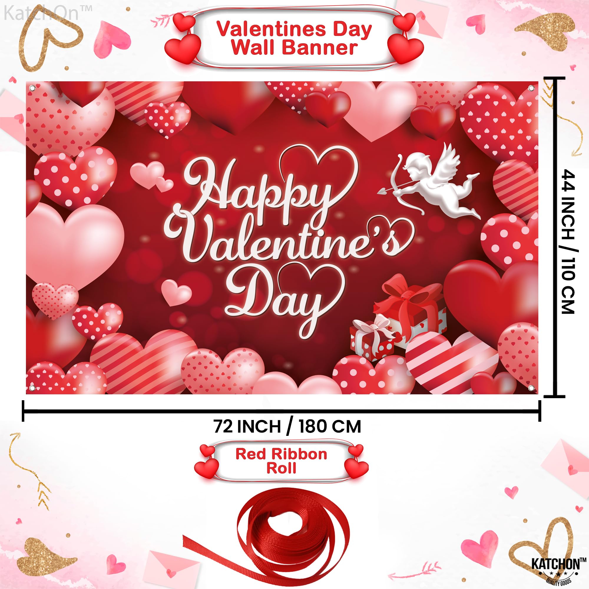 KatchOn Extra Large Valentine's Day Backdrop Banner - 72x44 Inch Romantic Decor for Valentine's Party, Wedding, Photo Booth & Home Decoration | Perfect for Valentine's Day Decorations and Celebrations