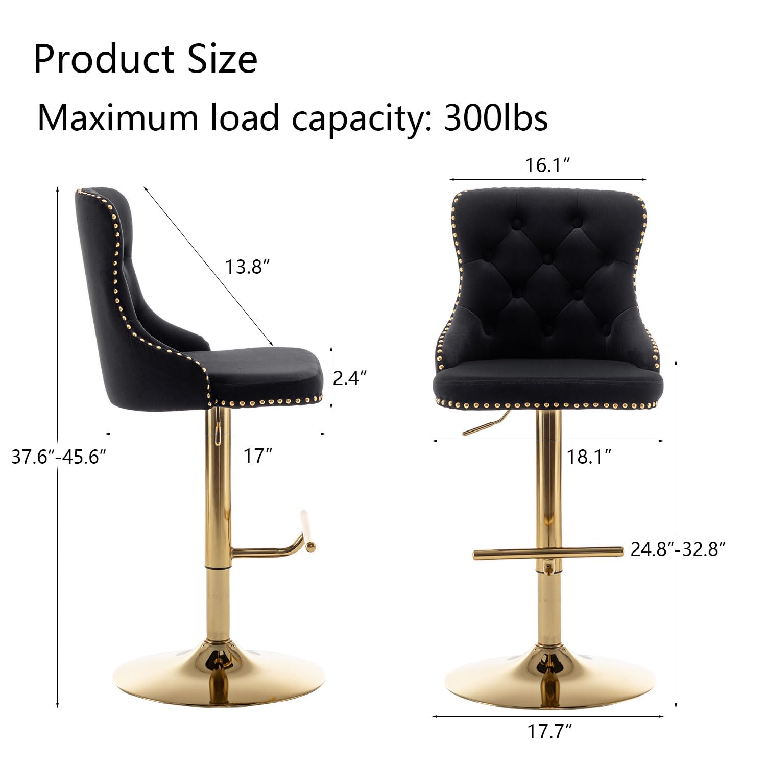 4 Pack Swivel Bar Stools with Button Tufted & Nailhead Trim - 24