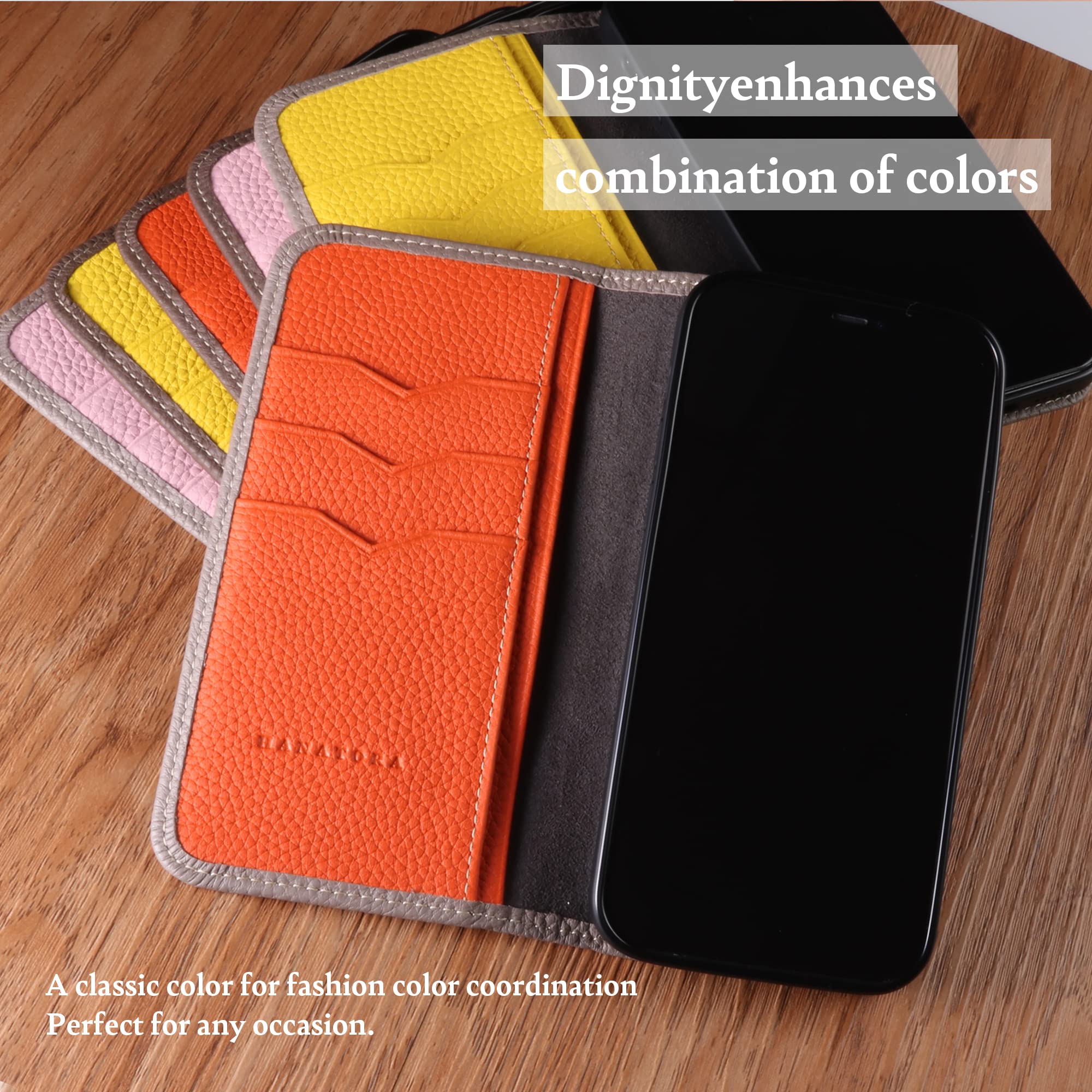 Genuine Calfskin Leather Wallet Case for iPhone 12/12 Pro with Magsafe - Flip Cover with Card Slots & Phone Holder (Greige & Pink) - Perfect for Everyday Use, Travel, and Business Meetings