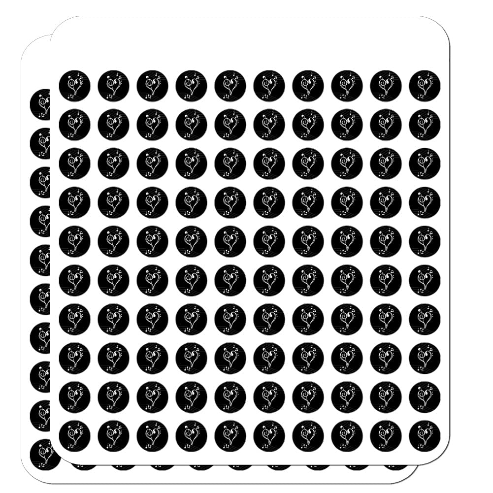 Treble Bass Clef Heart Music Stickers - Black Planner & Calendar Decorative Vinyl Decals for Scrapbooking, Journaling, DIY Crafts - Perfect for Music Lovers, Bullet Journals, and Gift Wrapping