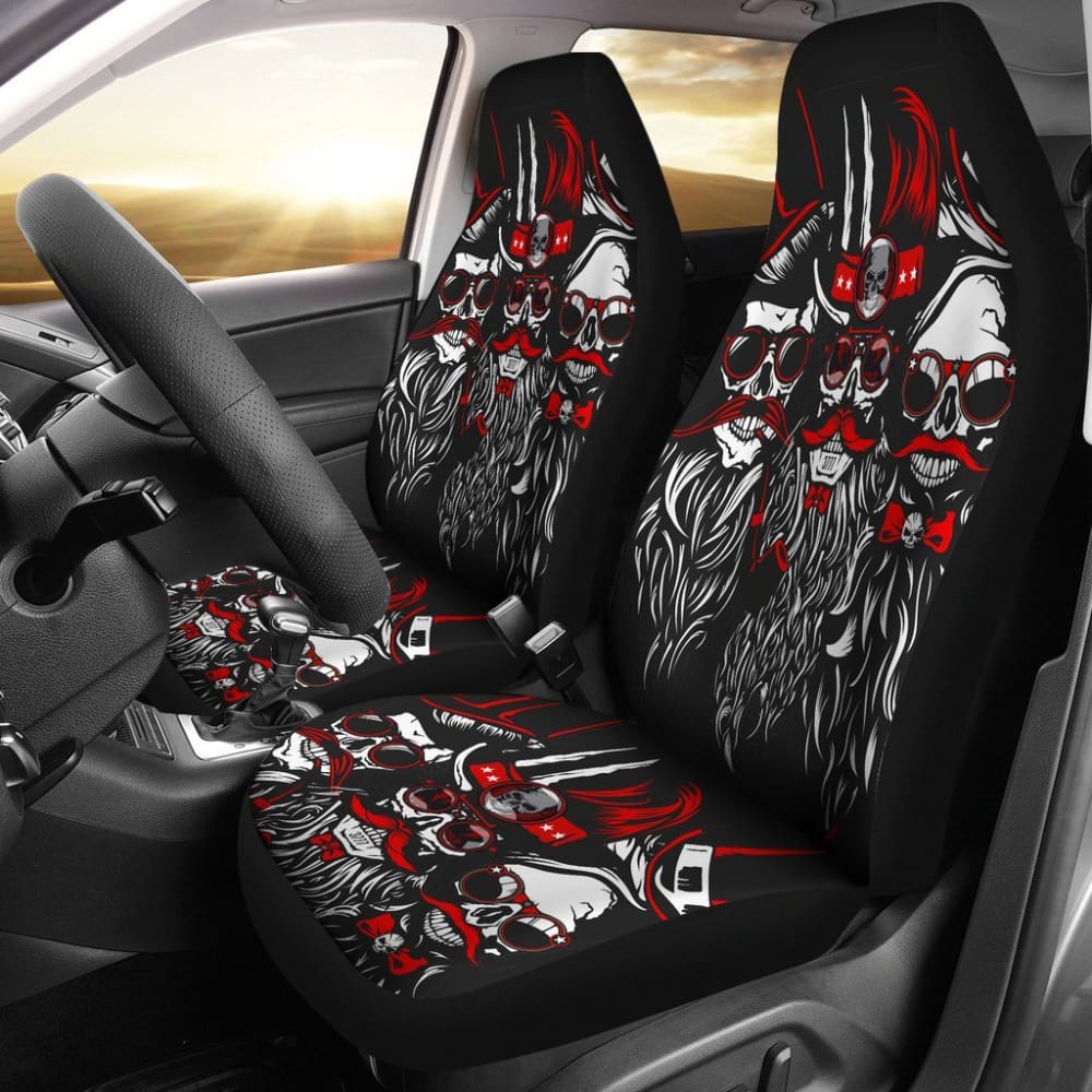 2 Pcs Gothic Skull Car Seat Covers - Universal Fit for Cars, Trucks & SUVs - Black PU Leather with Skull Design - Perfect for Halloween, Gothic Style & Car Enthusiasts