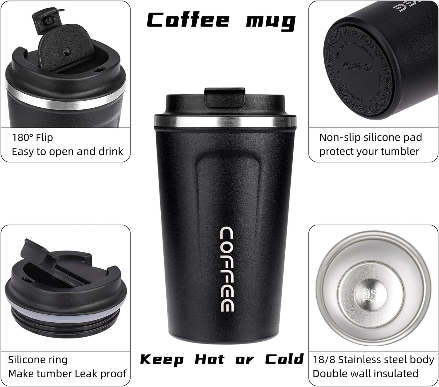 Premium Stainless Steel Travel Mug - 13oz Double Wall Vacuum Insulated Tumbler with Leak-Proof Lid (Pink) - Keeps Drinks Hot/Cold for Hours - Perfect for Commuting, Camping & Office Use