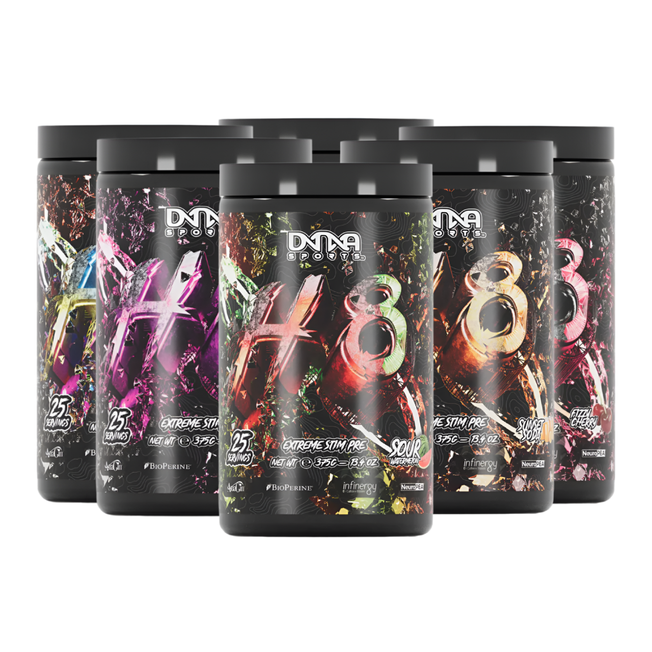 DNA Sports H8 375g Extreme Stim Pre Workout Powder - High Energy & Focus Booster for Intense Gym Sessions & Athletic Performance