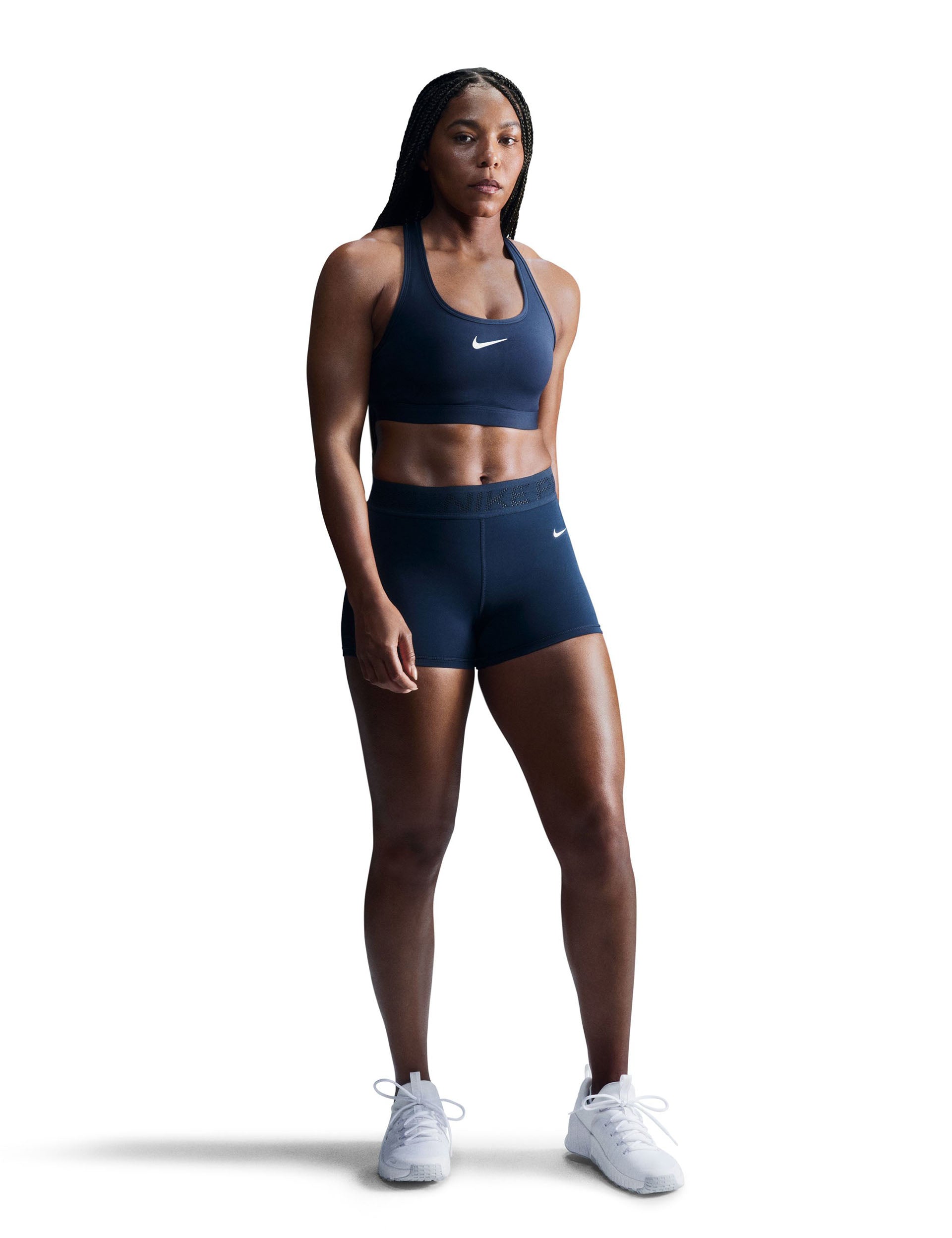 Swoosh Medium Support Sports Bra - Armoury Navy/White - Perfect for Yoga, Running & Gym Workouts