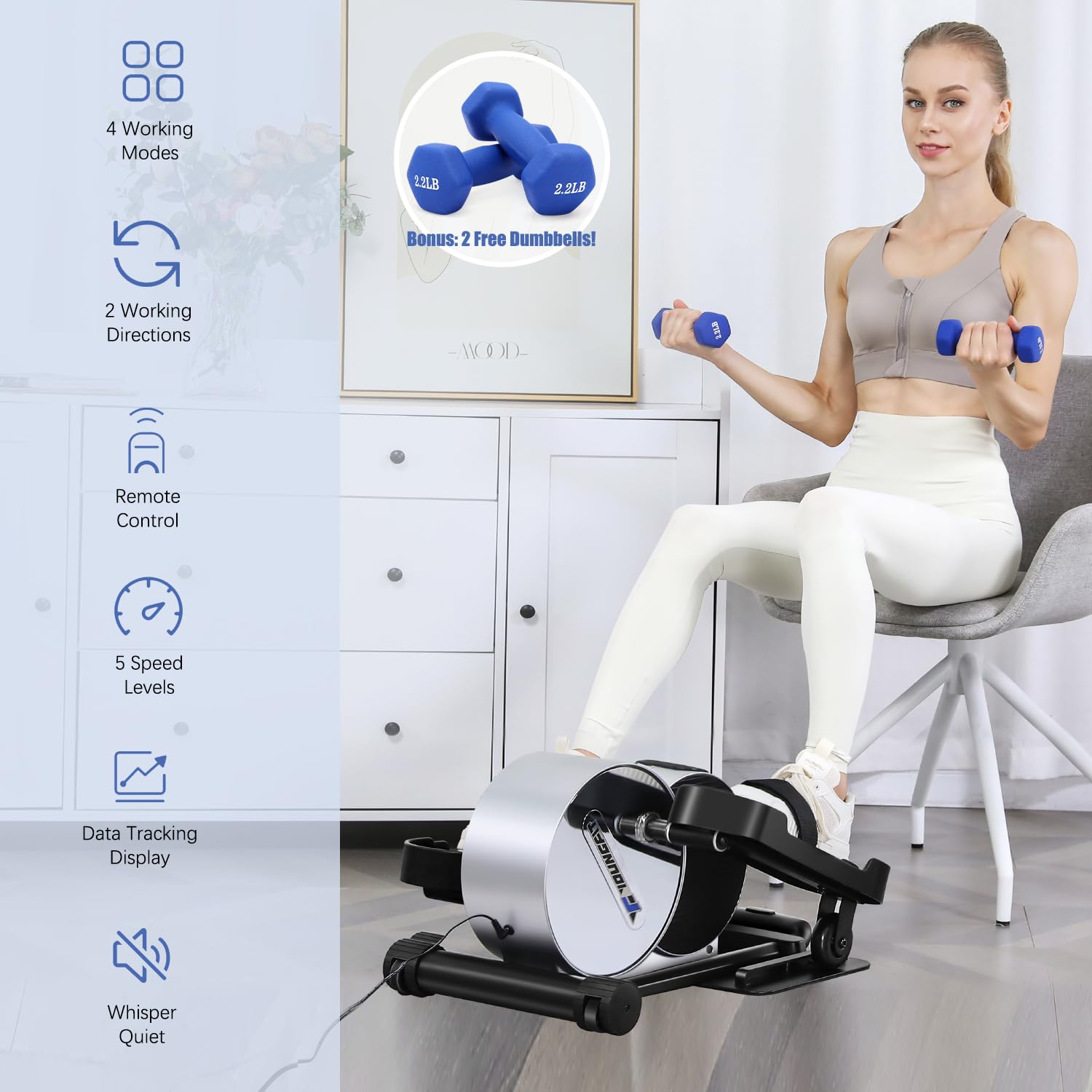 YOUNGFIT Under Desk Elliptical Machine - Quiet Portable Leg Exerciser for Seniors & Office Workers with Remote Control & Fitness App - Perfect for Home Office, Sedentary Lifestyle & Physical Therapy