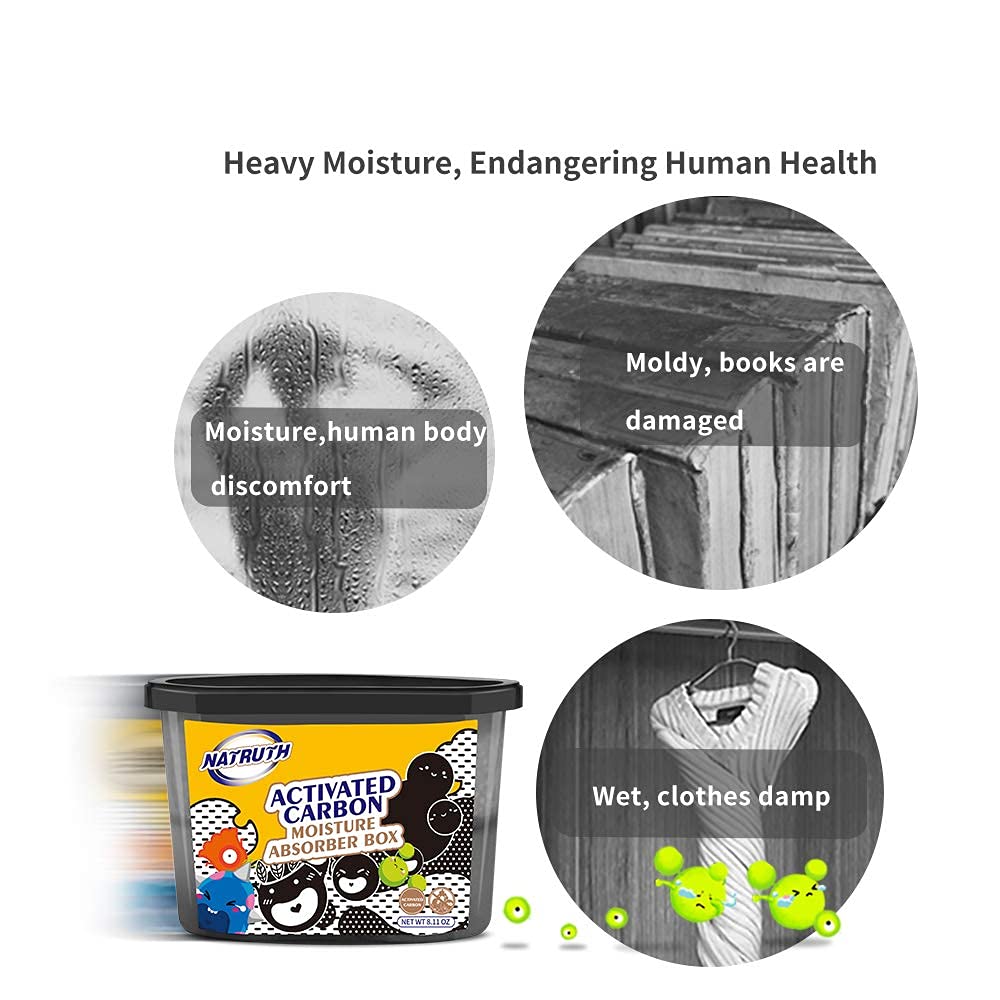 NATRUTH 500mL Moisture Absorber Boxes - Activated Charcoal Dehumidifier for Closet, Bathroom, Kitchen, RV | Odor Eliminator & Air Freshener for Shoes, Study & Boats (9 Pack) - Keep Spaces Fresh & Dry Year-Round