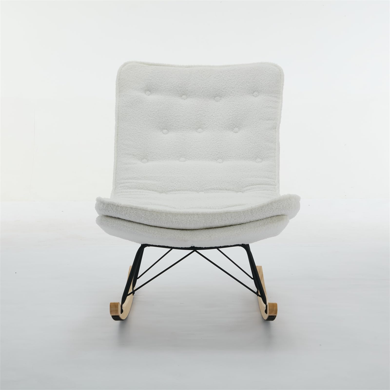 Modern Lazy Rocking Chair - Comfortable High Back Lounge Glider with Padded Seat, Stylish Accent Chair in Soft Linen Fabric (Cream) - Perfect for Living Room, Bedroom, Nursery or Office Relaxation