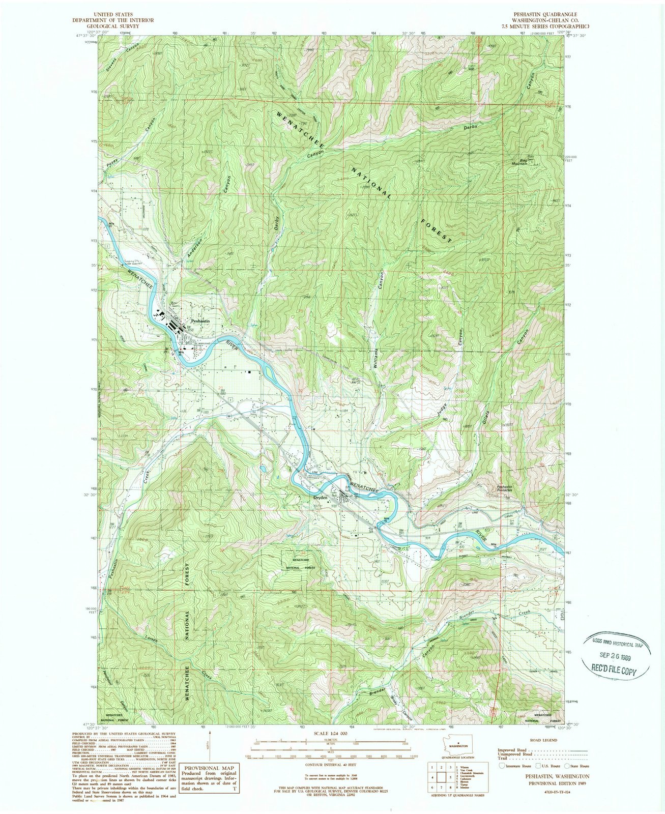 1989 Peshastin WA USGS Historical Topographic Map - 44x55 Inch Large Wall Art Decor - Vintage Washington State Map for Home Office & Classroom Decor