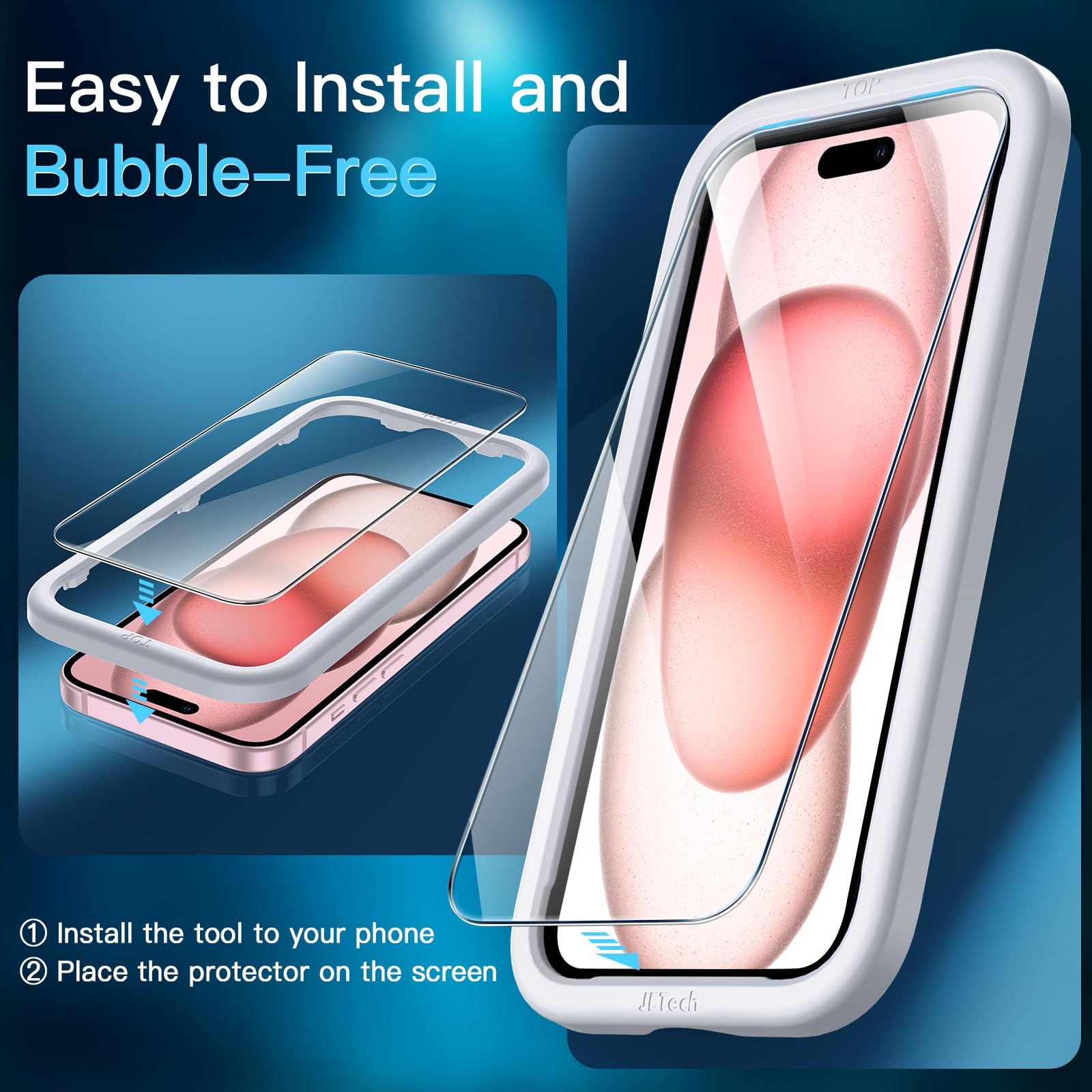 JETech Tempered Glass Screen Protector for iPhone 15 6.1-Inch with Camera Lens Protector - 3 Pack, HD Clear, Bubble-Free, Easy Installation Tool - Perfect for Everyday Use, Travel & Work Protection