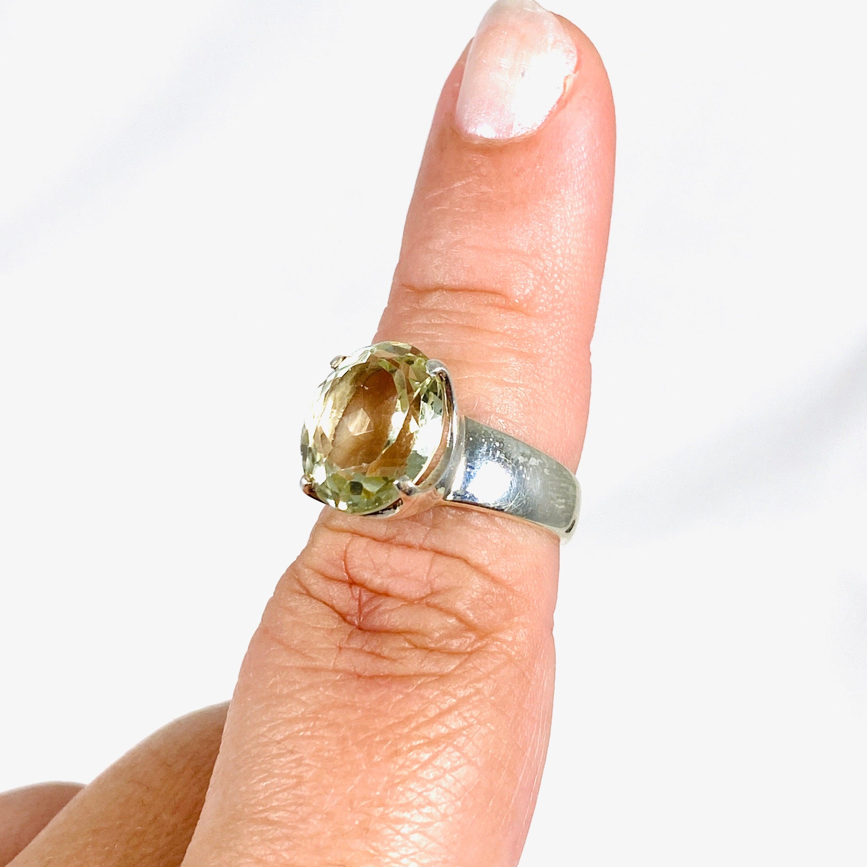 Heliodor Golden Beryl Faceted Oval Ring - Size 7.5 - PRGJ326 - Elegant Jewelry for Weddings, Anniversaries & Special Occasions
