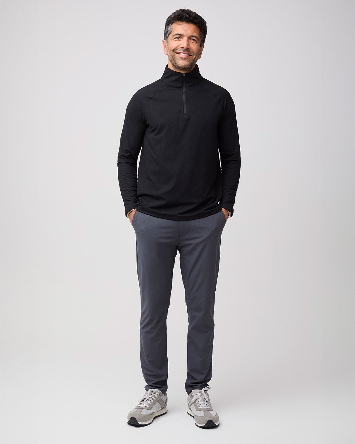 Black Tech Quarter Zip Pullover - Lightweight & Breathable Men's Performance Shirt for Running, Hiking & Outdoor Activities