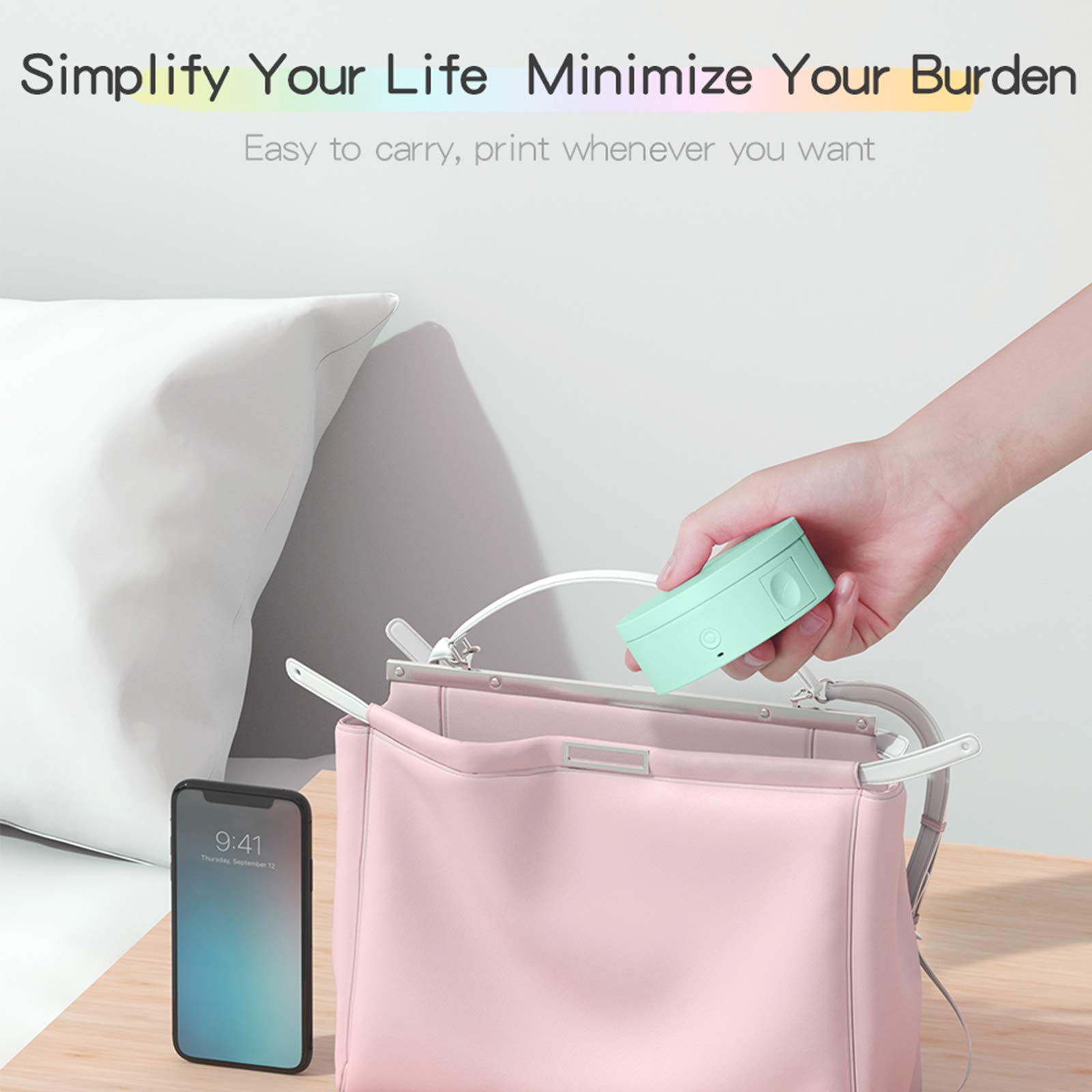 EXCLUZO Lythan Mini L1 Portable Label Maker - Wireless Bluetooth Thermal Printer, Inkless Sticker Maker for Home, Office & Organization (Green) - Perfect for Shipping Labels, Pantry Organization & Crafting