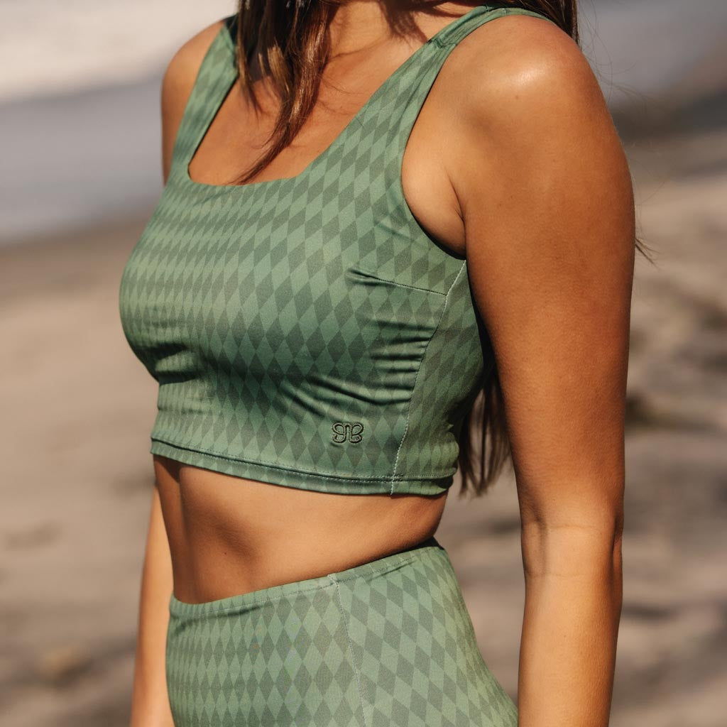 Olivia Swim Crop Top - Moss Diamond Color Women's Swimwear for Beach, Pool & Summer Vacations