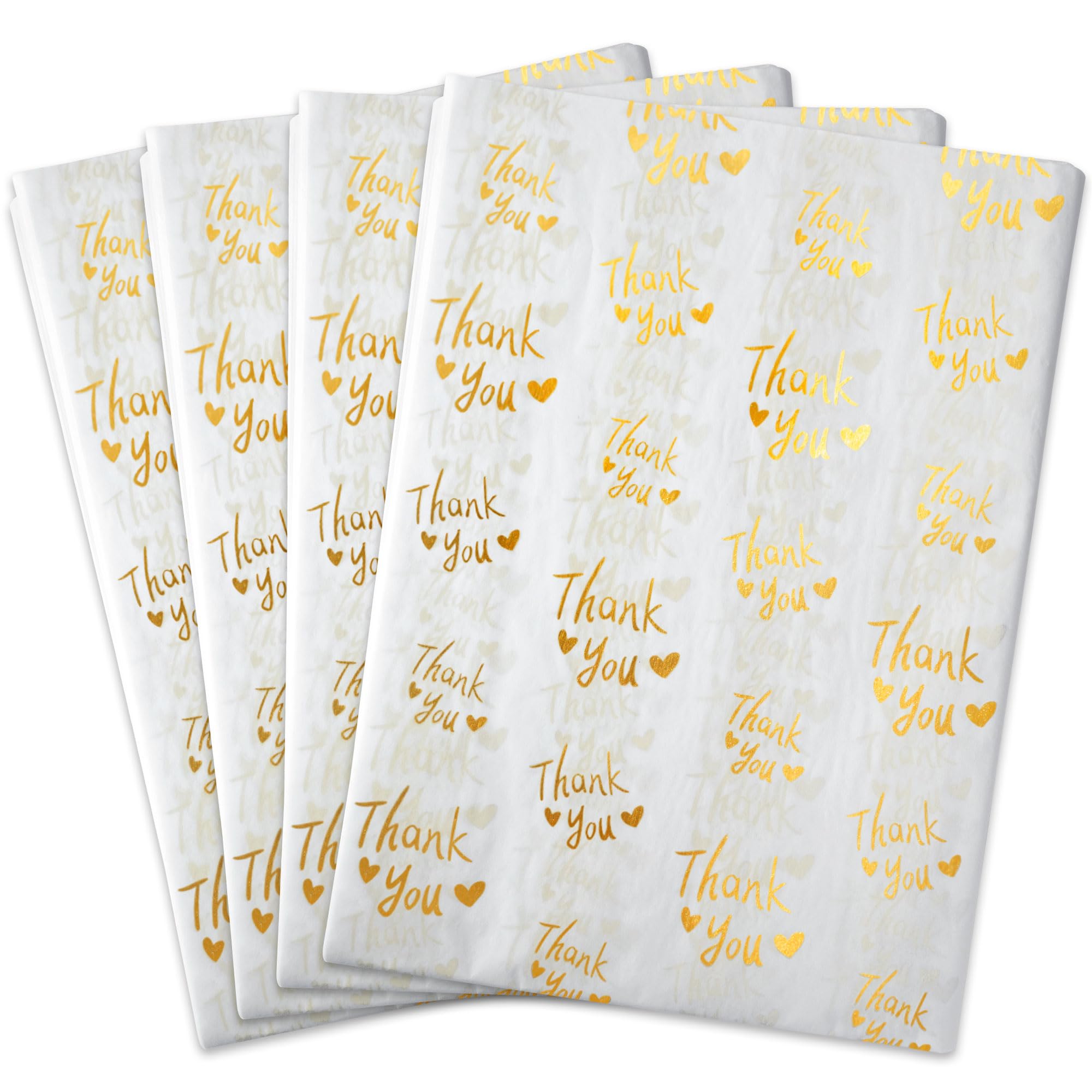 MR FIVE 100 Sheets White & Metallic Gold Thank You Tissue Paper Bulk Pack - 20