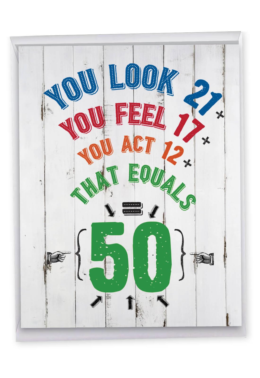 NobleWorks Funny 50th Birthday Card - 8.5 x 11 Inch Milestone Notecard with Age Equation Design - Perfect for Group Celebrations, Office Parties & Special Birthday Wishes (J7195MBG-US)