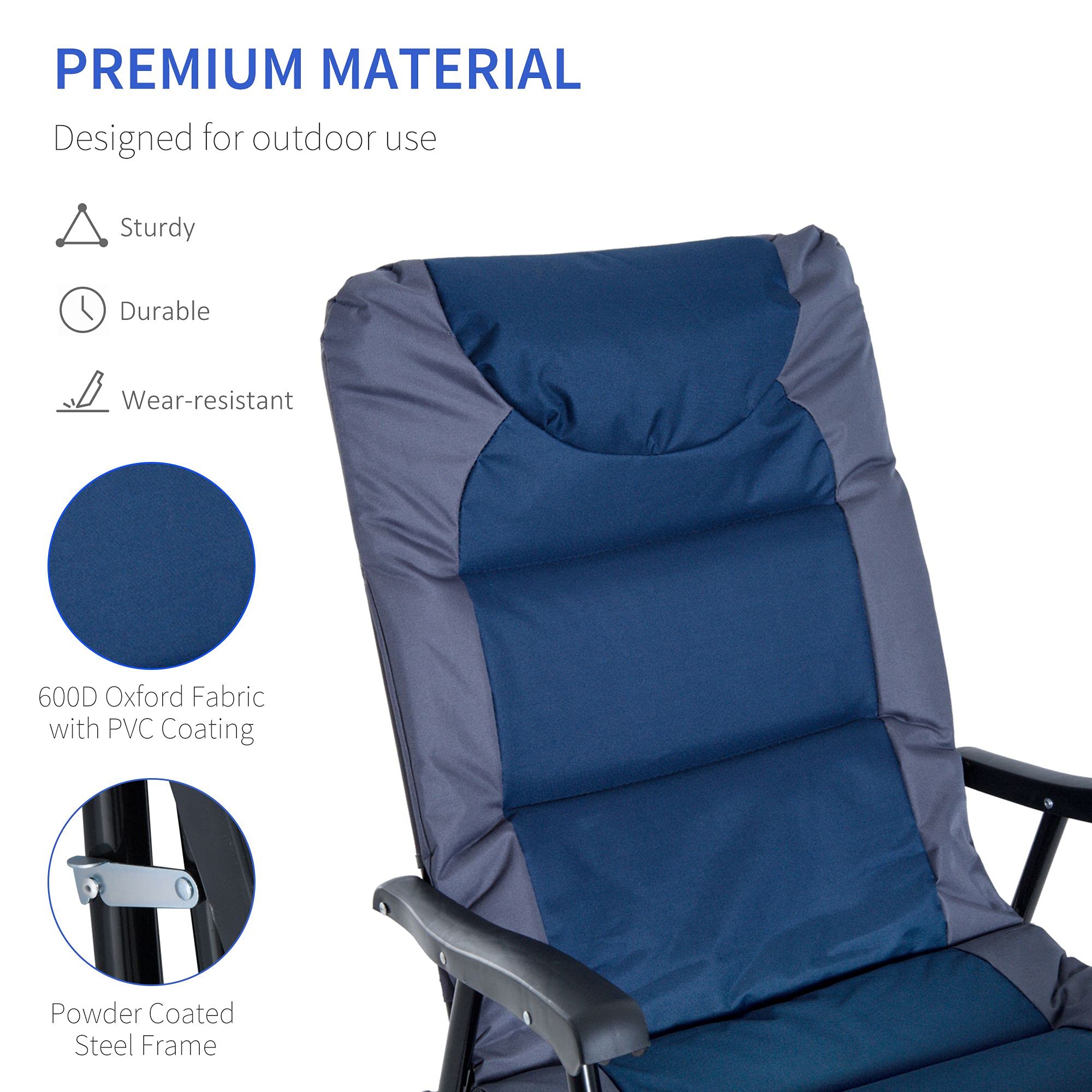 Outsunny 2-Piece Outdoor Patio Furniture Set with 2 Folding Padded Rocking Chairs - Bistro Style for Porch, Camping, Balcony, Backyard - Navy Blue - Perfect for Relaxing, Entertaining & Outdoor Dining