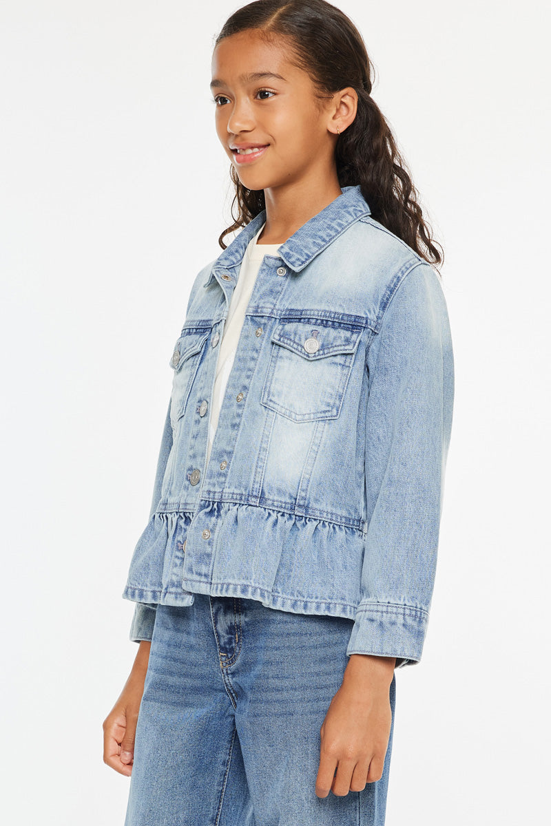 Penny Kids Peplum Denim Jacket for Girls - Stylish & Comfortable Denim Jacket with Ruffle Hem - Perfect for School, Playdates & Outdoor Activities