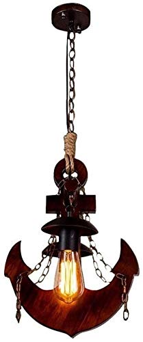 Liunce 2-Light Vintage Industrial Boat Anchor Chandelier - Adjustable Hemp Rope Ceiling Light with Solid Wood & Iron Frame, E27 Edison Bulb Compatible - Perfect for Nautical, Farmhouse, or Industrial Style Home Decor, Dining Room, Living Room, Bedroom Lighting