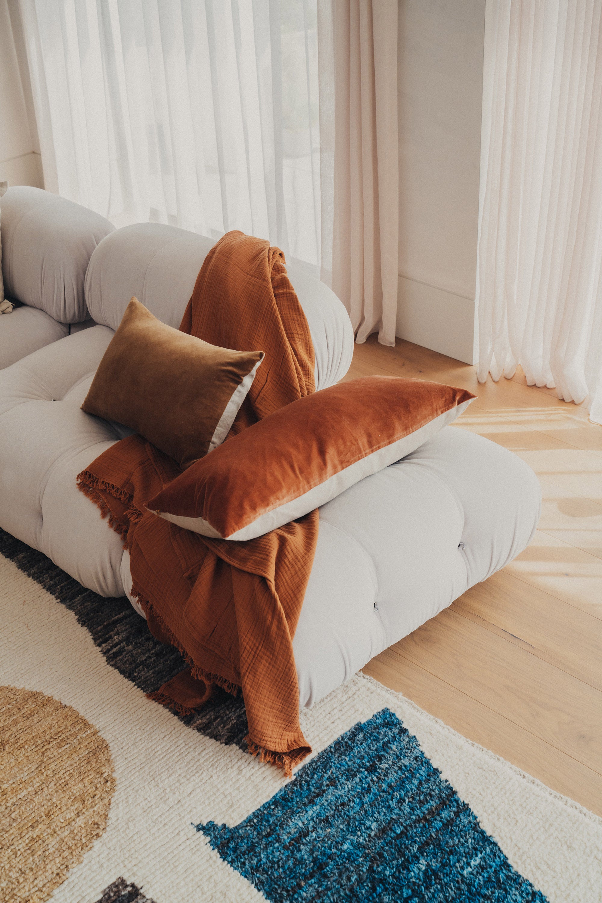 Linen Velvet Bolster Cushion Pillow - Soft Support for Sofa, Bed, Floor - Terracotta Home Decor for Living Room, Bedroom, Nursery