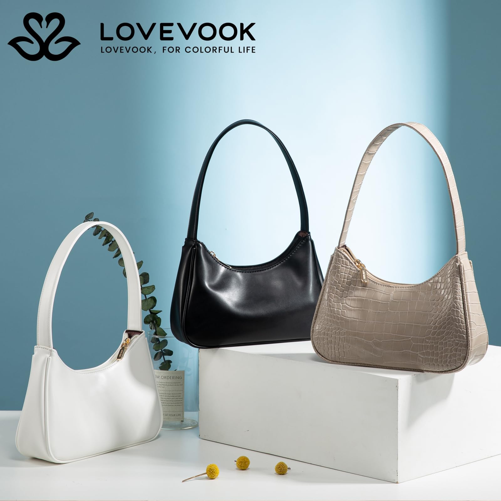 LOVEVOOK Women's Small Shoulder Bag - Crocodile Pattern Vegan Leather Clutch Purse, Cute Mini Handbag for Work, Party & Everyday Use