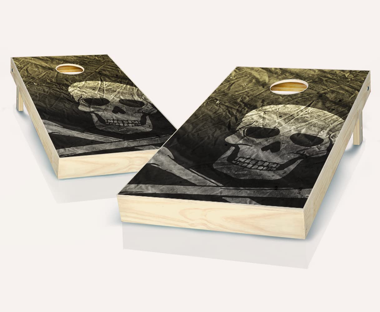 Pirate Skull Cornhole Board Set - Regulation Size Cornhole Game with Boards, Optional LED Lights & Carrying Cases - Perfect for Backyard Parties, Tailgating, and Outdoor Events