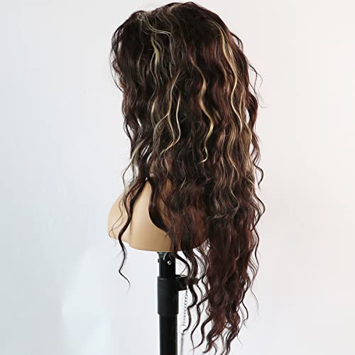 Curly Blonde Brown Reverse Ombre Wig - Long Synthetic Hairpiece for Cosplay, Halloween & Daily Fashion