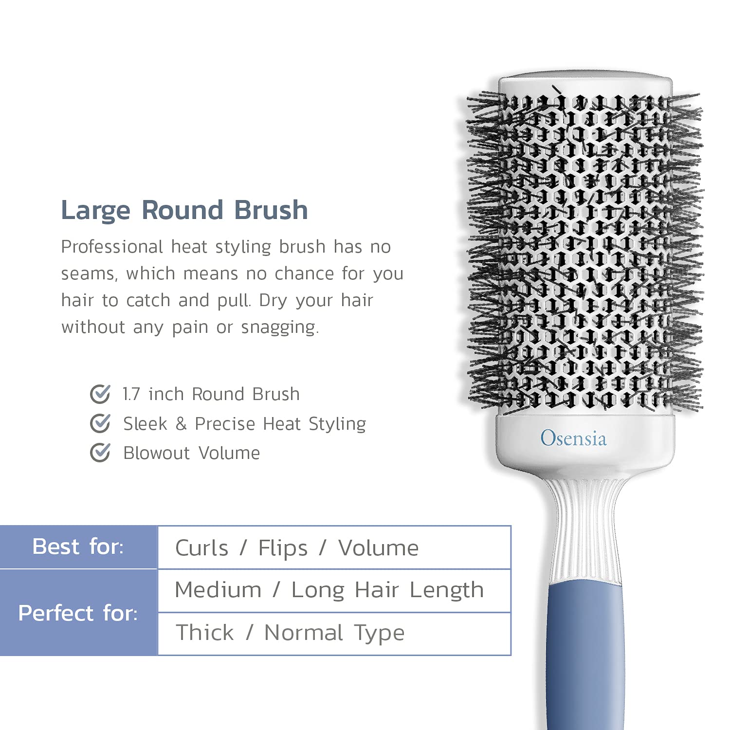 Professional Hair Brush Set for Blow Drying - Round & Oval Paddle Ionic Brushes for Thick Frizzy Hair - Lightweight 2 Inch Styling Tools for Salon & Home Use