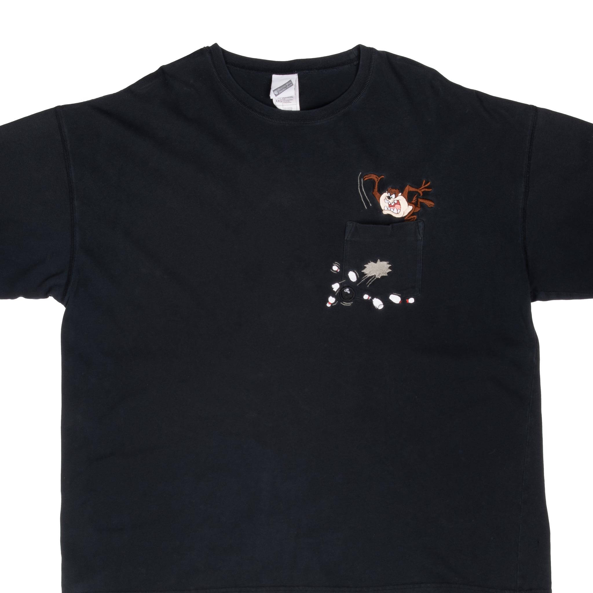 Vintage Looney Tunes Taz Bowling Embroidered Pocket T-Shirt 1990s Retro Cartoon Graphic Tee 2XL for Men - Casual Wear, Gift Idea, Bowling Night Outfit