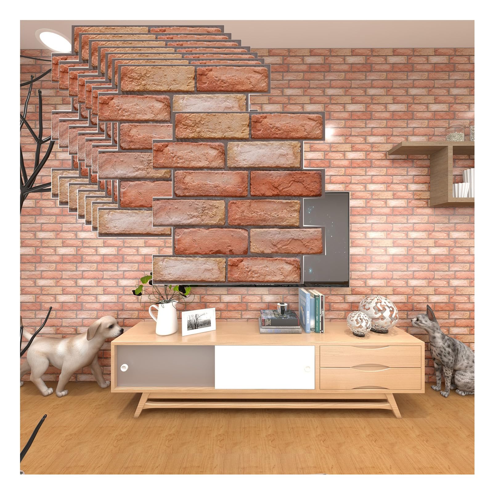 3D Peel and Stick Wall Panels - Waterproof Self-Adhesive Decorative Wall Art for Living Room, Bedroom, Office - 30x30cm (10pcs/Pack) Light Red - Easy DIY Home Decor & Wall Covering Solution