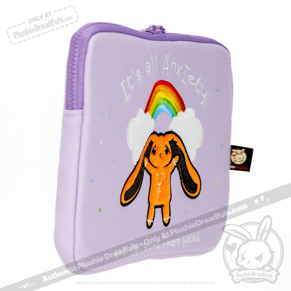 Plushie Dreadfuls Anxiety Rabbit Plush Stuffed Animal with Zip Tablet Sleeve - Soft Comfort Toy for Stress Relief & Tech Protection