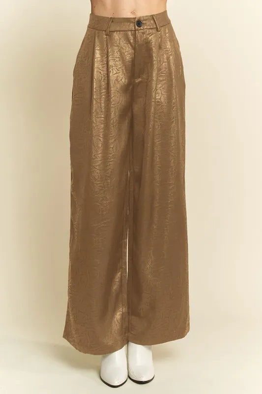 Stylish Olive Crinkled Textured Wide Leg Resort Pants for Women - Comfortable Vacation & Beach Wear for Summer Travel