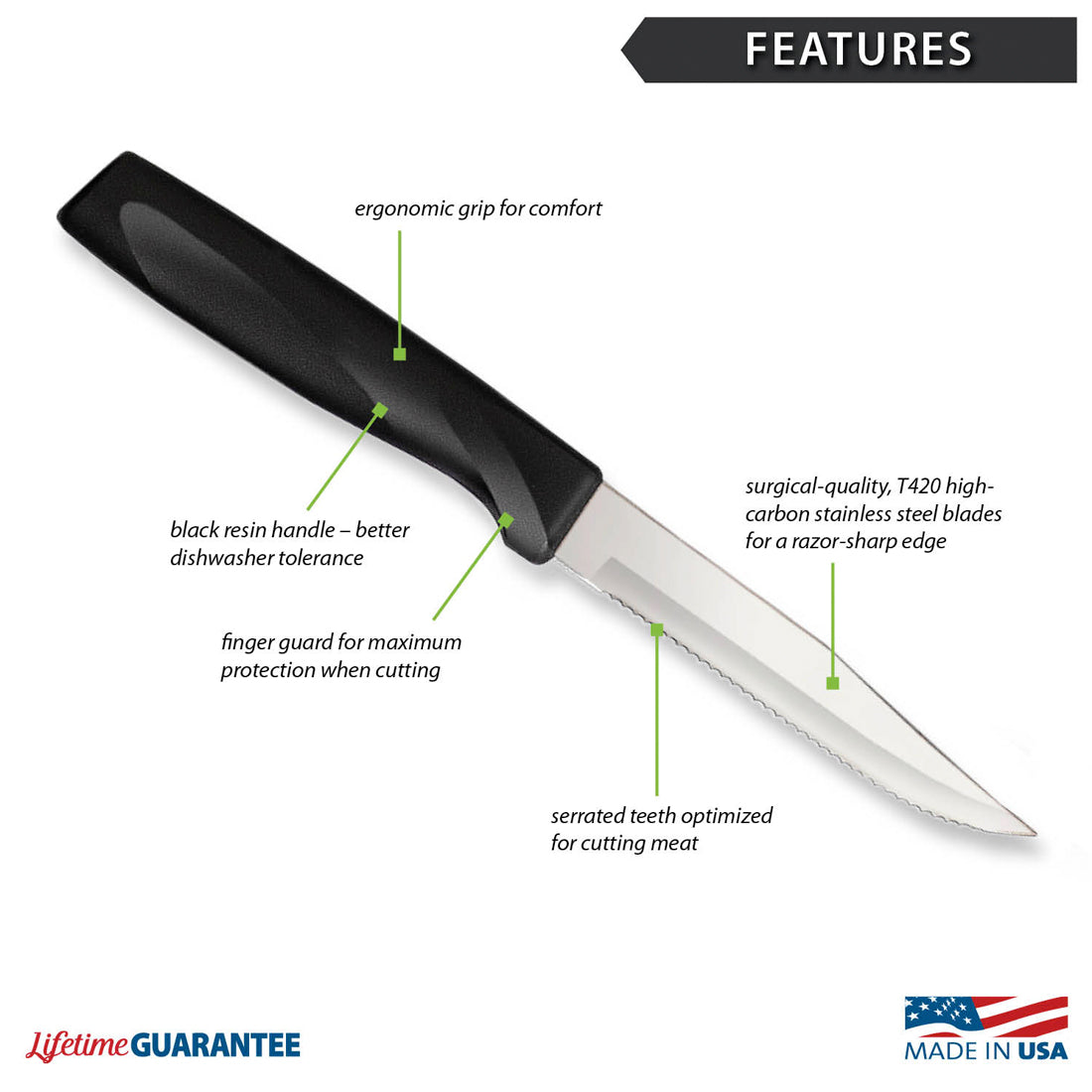 Premium Anthem Serrated Steak Knife Set - 8 Inch Sharp Stainless Steel Blades for Perfect Slicing - Ideal for Steak Dinners, BBQ Parties & Fine Dining Experience