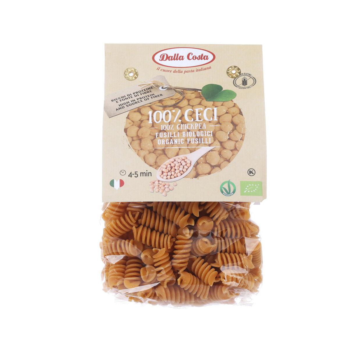 DALLA COSTA Organic Gluten Free 100% Chickpea Fusilli Pasta (250g) - High Protein Vegan Pasta for Italian Cuisine, Keto & Paleo Diets