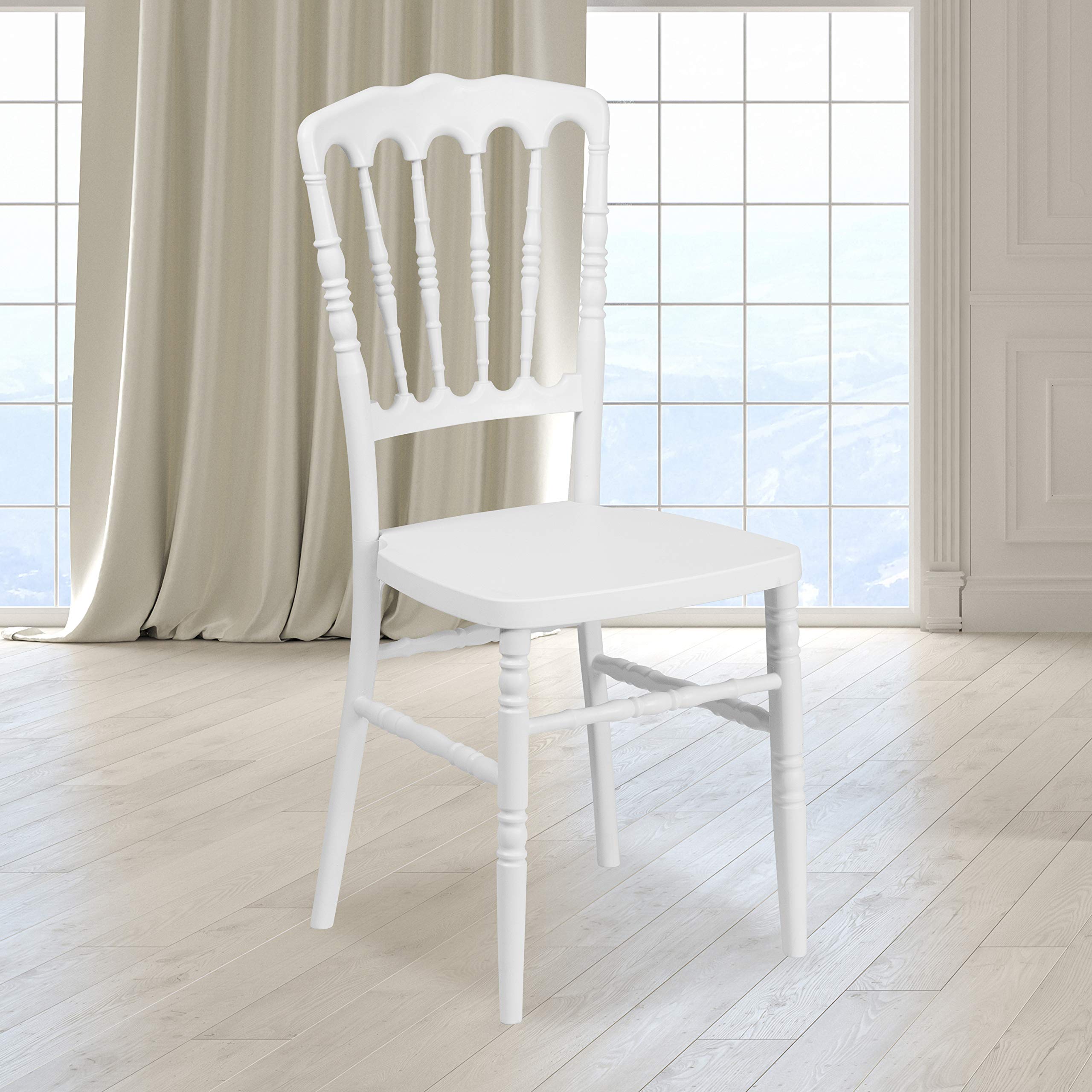 Flash Furniture HERCULES Series White Resin Stacking Napoleon Chair - Heavy Duty Indoor/Outdoor Stackable Chairs for Patio, Restaurant, Banquet & Event Seating