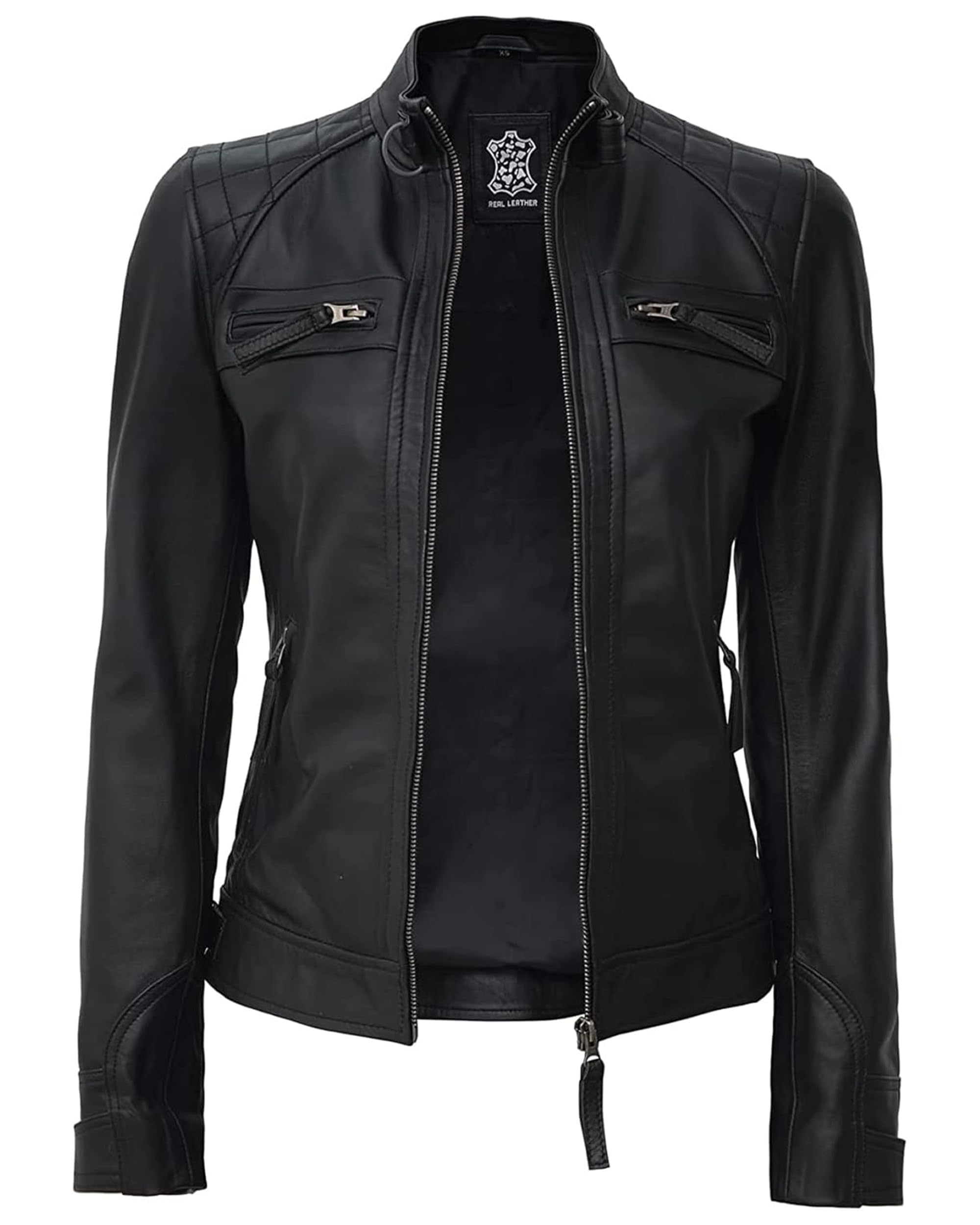 Decrum Genuine Leather Jacket for Women - Café Racer Motorcycle Style Jacket, Fashion Outerwear for Bikers & Casual Wear | Perfect for Riding, Night Out & Everyday Style