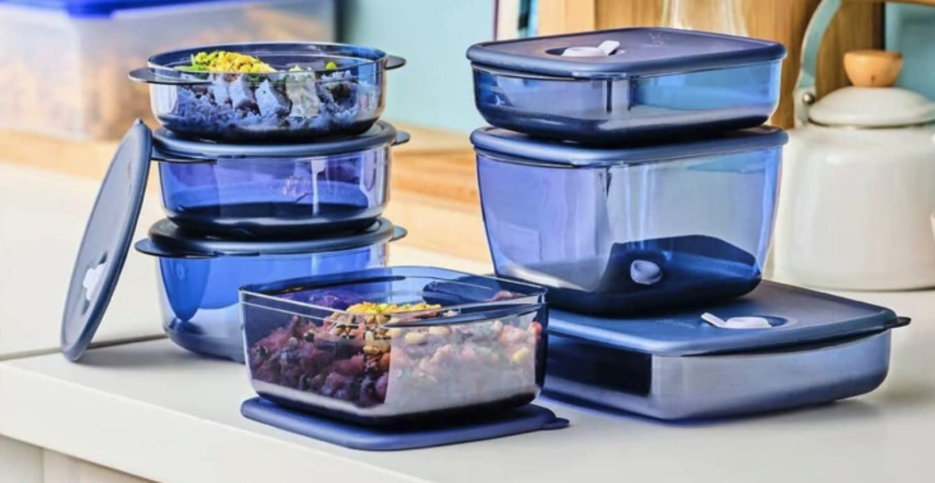 Tupperware Vent and Serve Microwaveable 7-Piece Food Storage Container Set in Indigo Mist - Perfect for Meal Prep, Leftovers & Freezer Storage